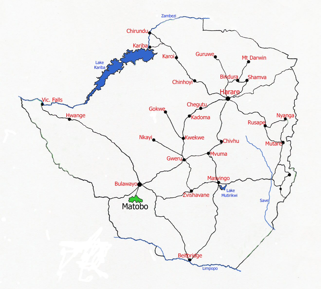 Map showing location Matobo National Park