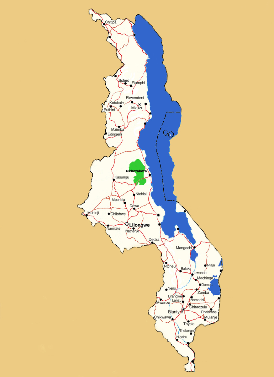 Map showing location of Nkhotakota Game Reserve