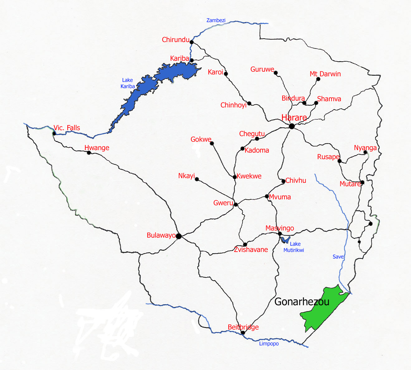 Map showin location of Gonarhezou National Park