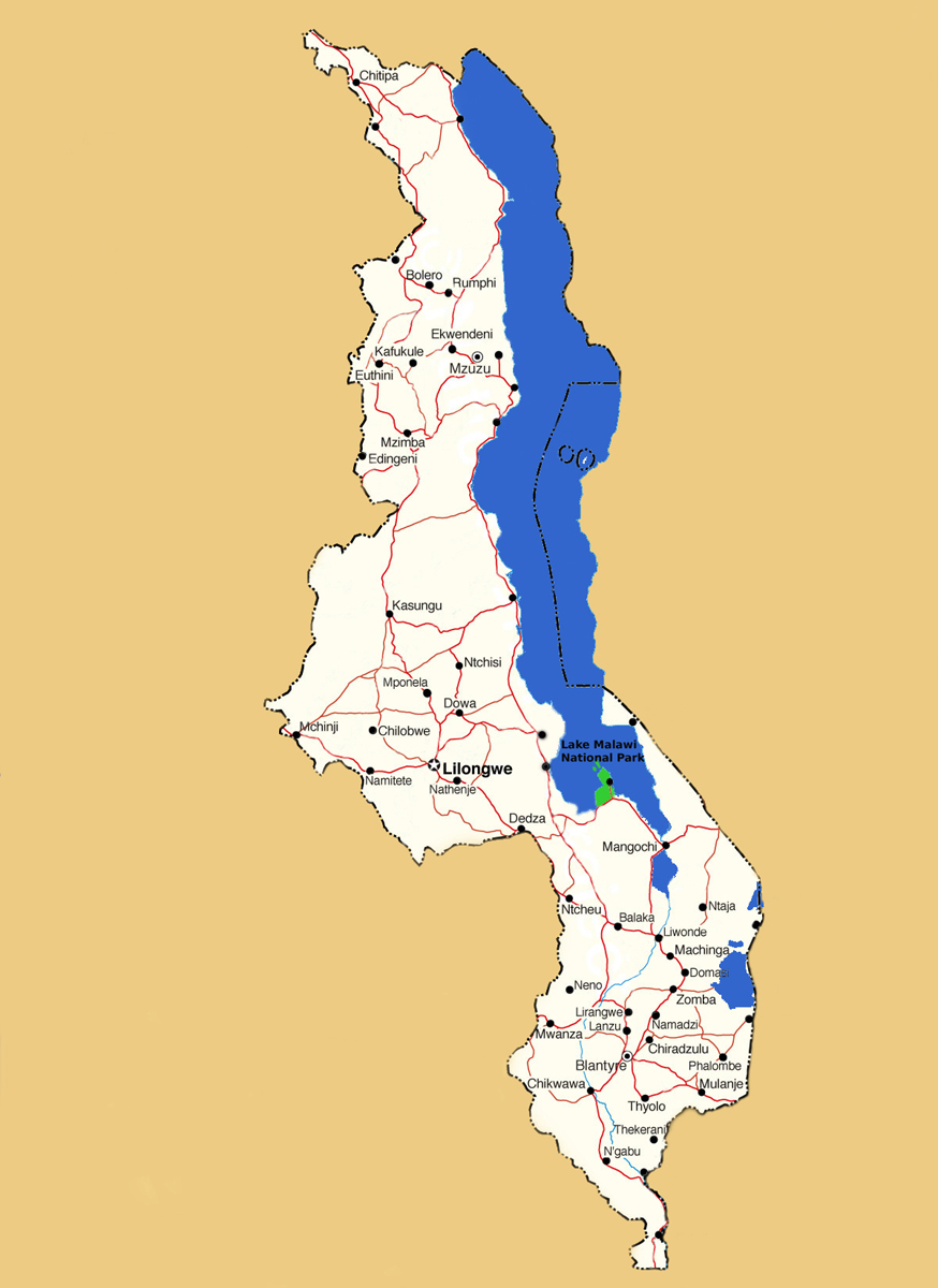 Map showing the location of Lake Malawi National Park