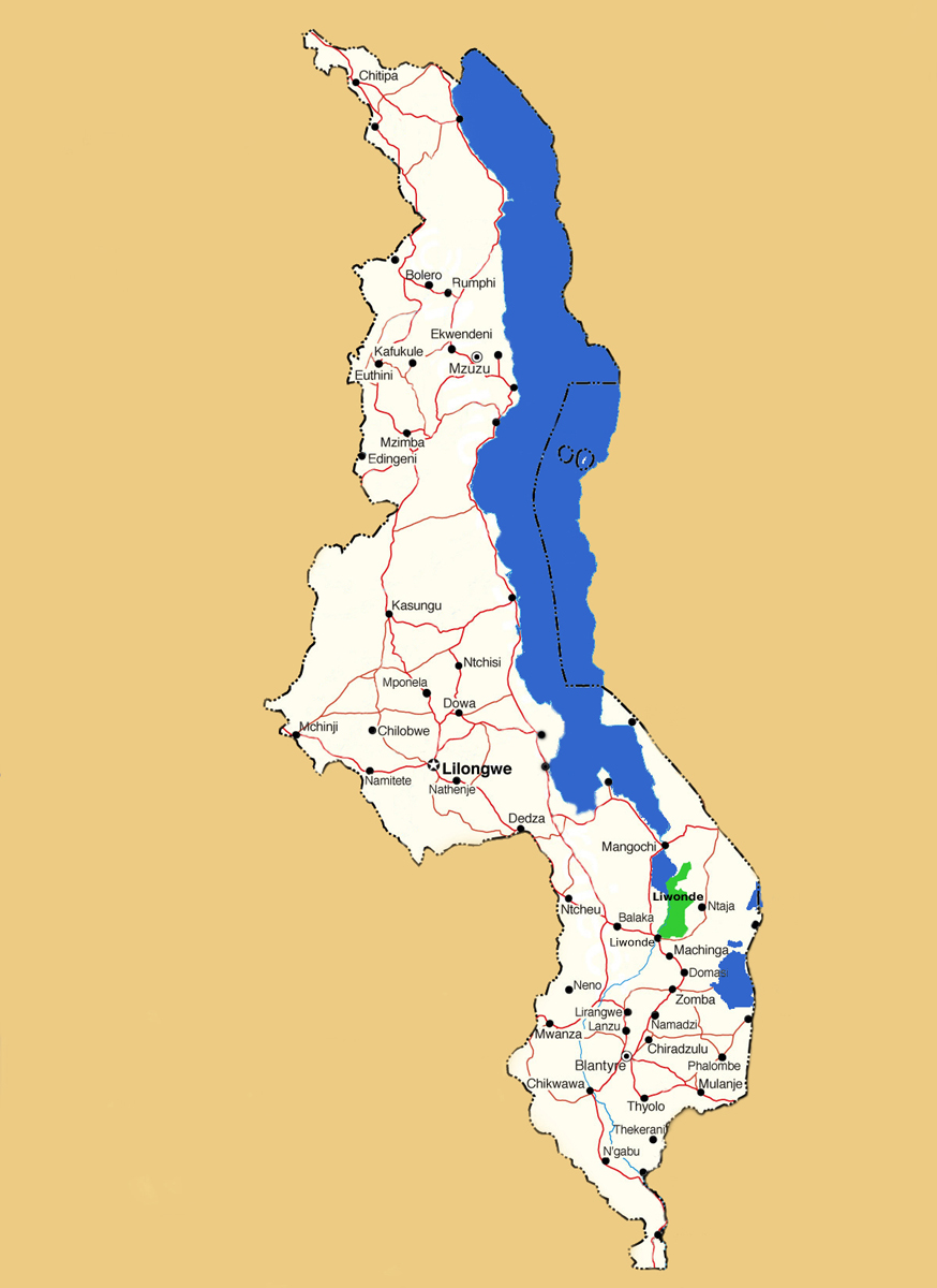 Map showing the location of Liwonde National Park