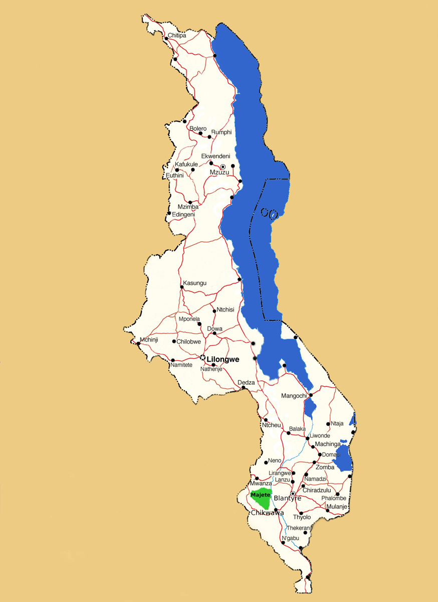 Map showing the location of Majete Wildlife Reserve