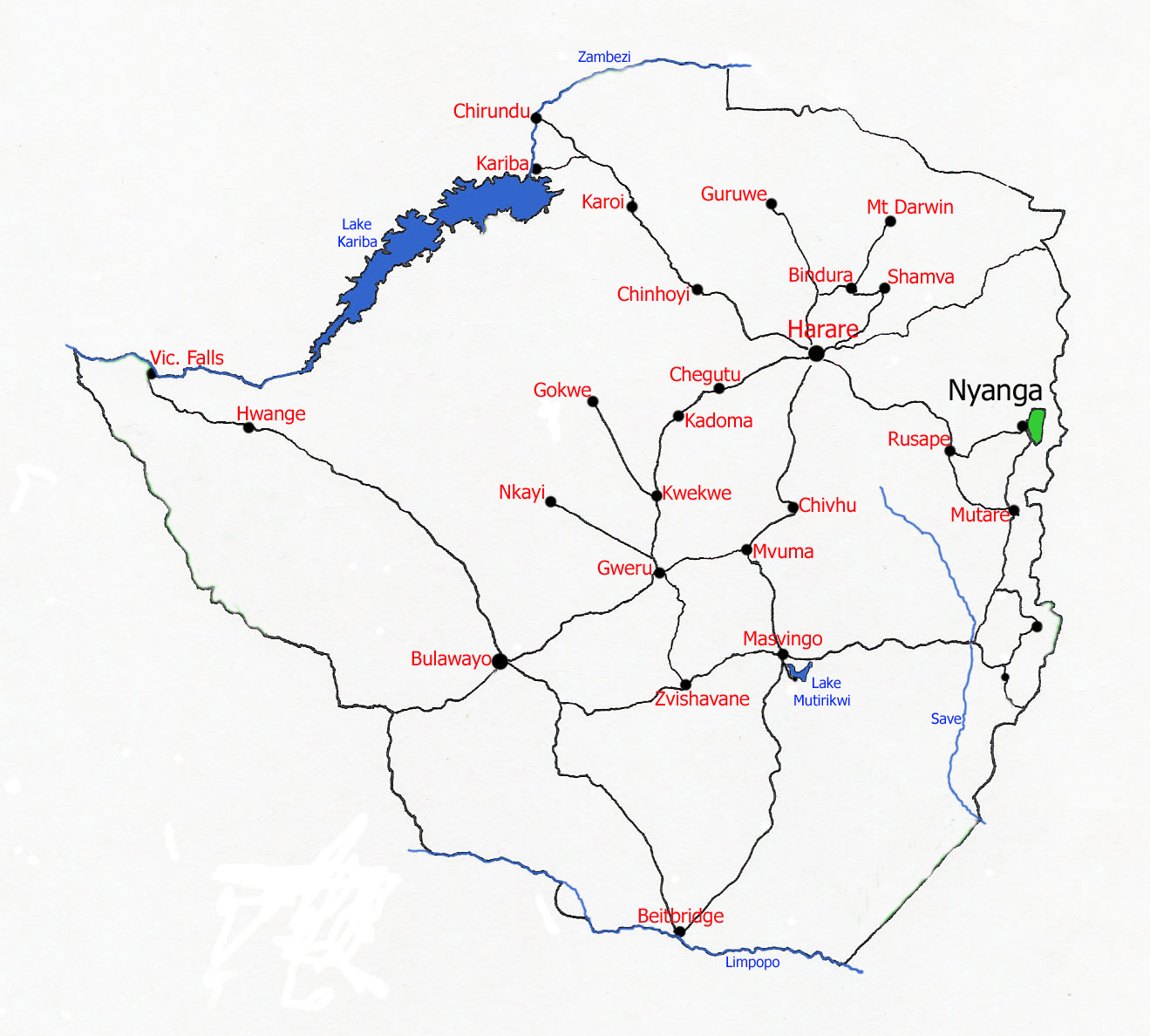 Map showing location Nyanga National Park