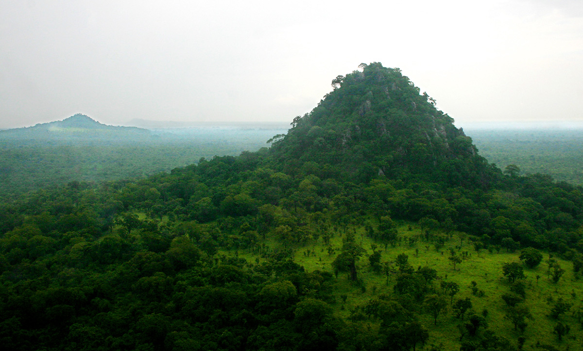 Mt Bunga inselberg, the first survey site, with Mt Nvuvu in the back ground. 