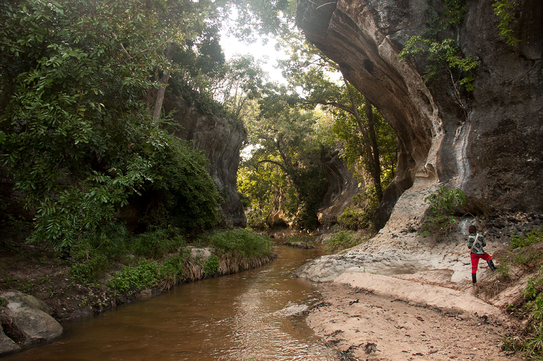 Exploring the Archway Gorge, Gorongosa National Park.